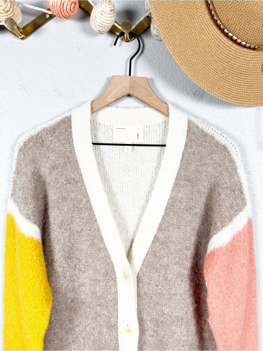 Anthropologie Moth Colwood Colorblock Alpaca Cardigan Sweater Size Medium
